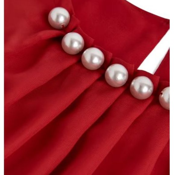 LAURA (petites): Pearl Detail Smocked Sleeve Blouse - ruby red - Picture 6 of 8